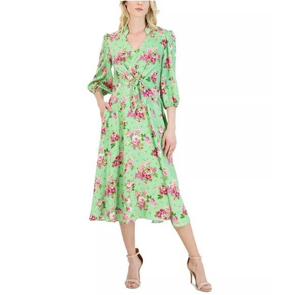 NWT Julia Jordan Women's Floral-Print Tie-Waist Midi Dress P112 - Picture 1 of 11